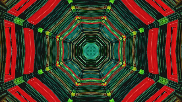 Red Green Neon Tunnel VJ Loop | 4K 60fps | Hypnotic Octagon Screensaver